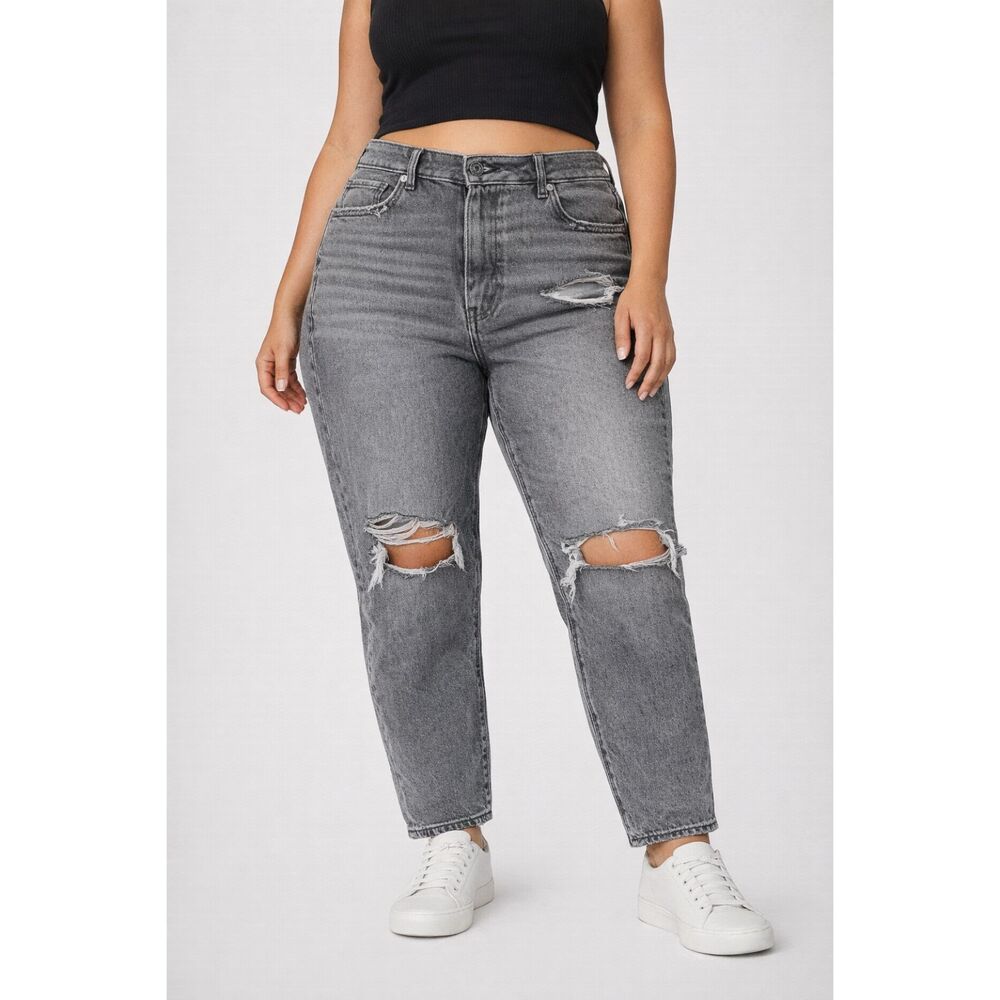 American Eagle Curvy Mom Jeans High Rise Distressed Gray 16 Short New with tags